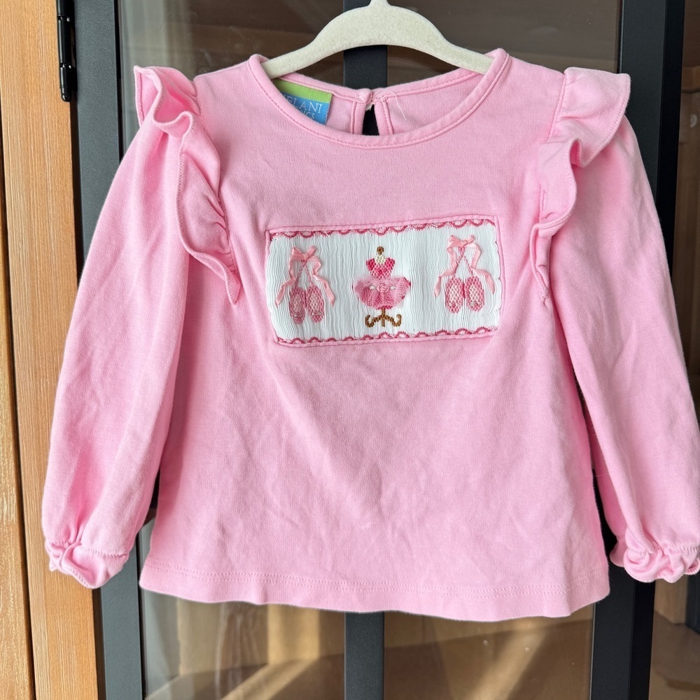 Ballet smocked top long sleeve tee ruffle toddler girl tutu slippers bow dance